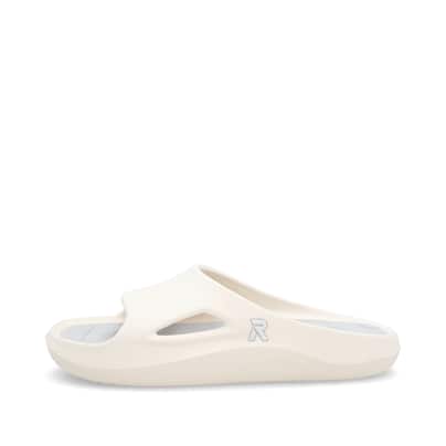 Beige Rieker Damen Pantoletten W3450-60 mit flexibler und ultraleichter Sohle. Schuh Außenseite.