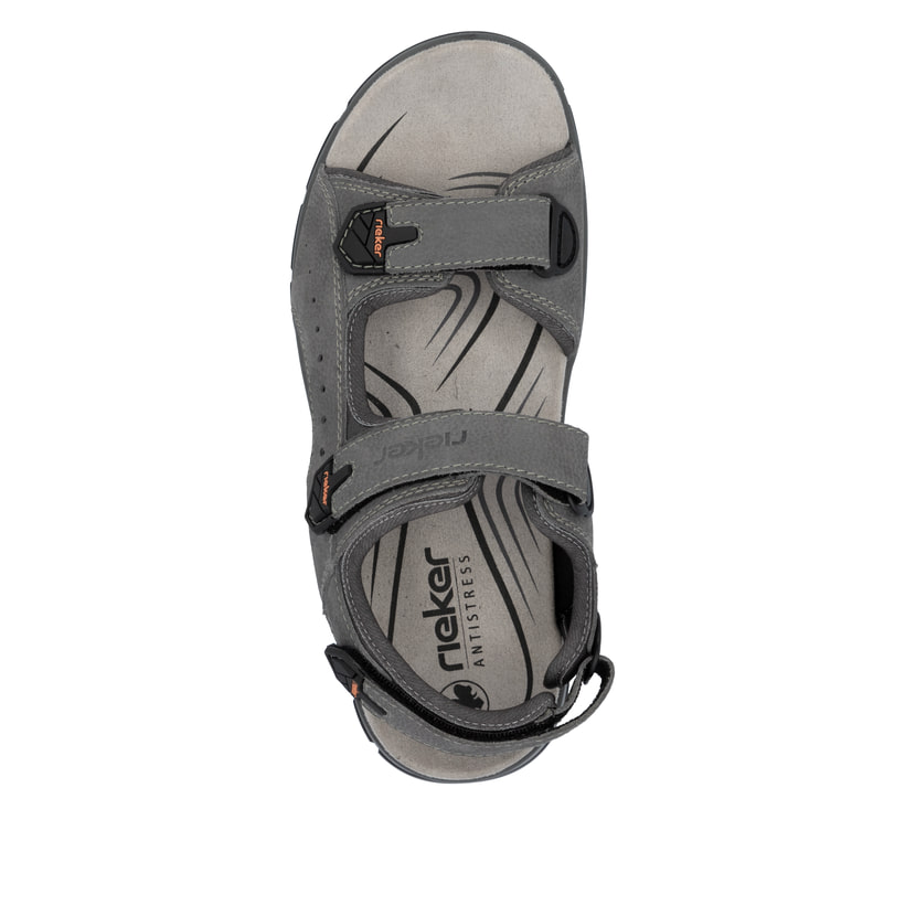 Graue Rieker Herren Trekkingsandalen 26951-40 mit einem Klettverschluss. Schuh von oben.