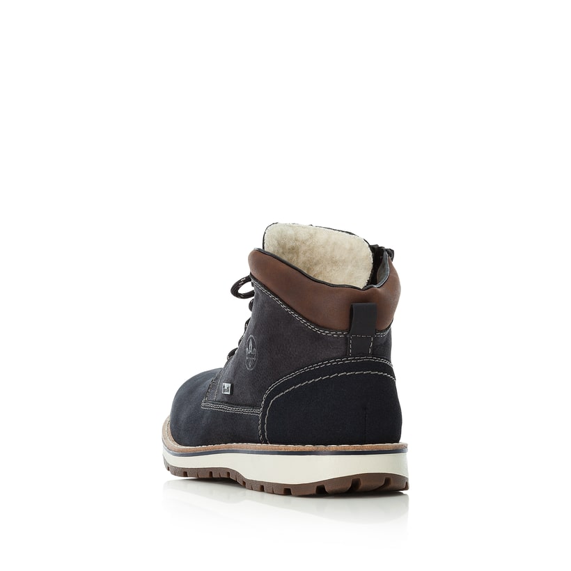 
Pazifikblaue Rieker Herren Schnürstiefel F8410-16 mit einer robusten Profilsohle. Schuh von hinten
