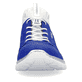 Himmelblaue Rieker Damen Slipper L3293-14 mit Gummischnürung sowie Löcheroptik. Schuh von vorne.