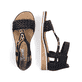 Nachtschwarze Rieker Keilsandaletten V3695-00 mit einem Klettverschluss. Schuh von oben, liegend.
