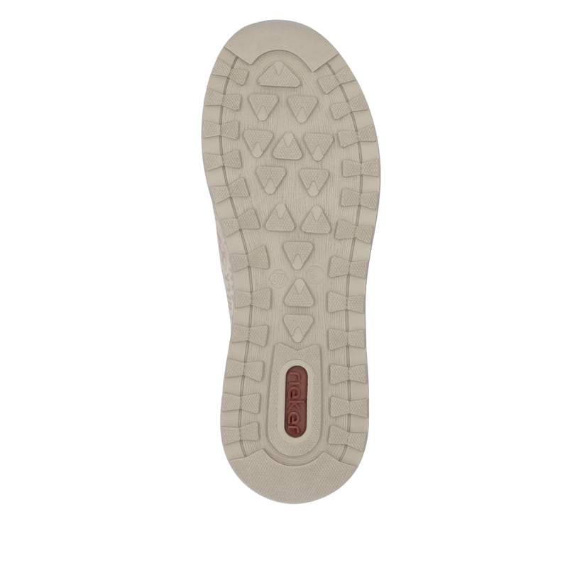Beige Rieker Damen Slipper N1455-62 mit easy Hineinschlüpf-Möglichkeit. Schuh Laufsohle.