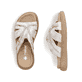 Beige Rieker Damen Pantoletten V1588-60 mit einem Gummizug sowie griffiger Sohle. Schuh von oben, liegend.