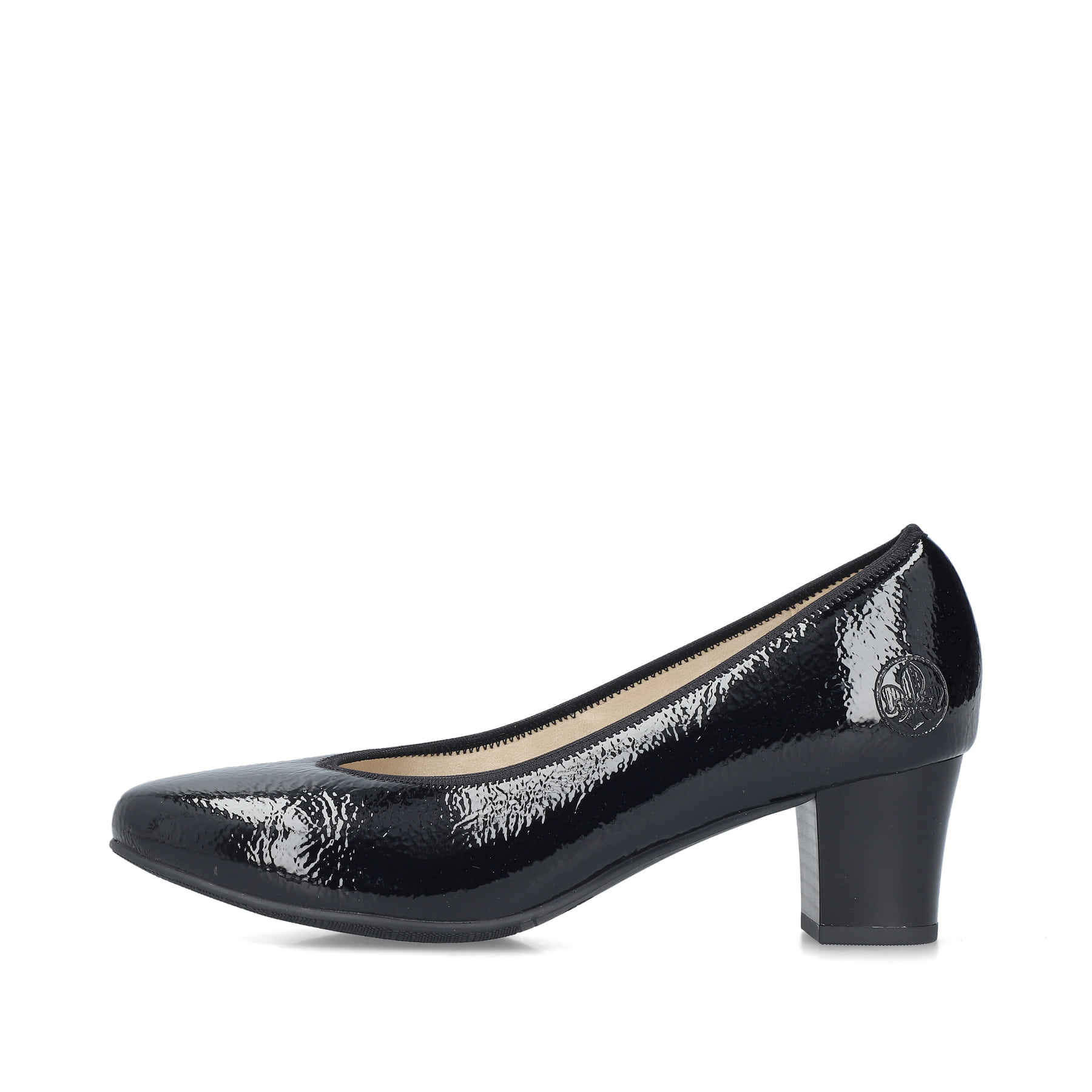 Escarpins Rieker noirs pour femme 44650-02 avec semelle adhérente. Côté extérieur de la chaussure.