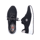 Schwarze Rieker Damen Sneaker Low M4903-01 mit Schnürung sowie der Extraweite H. Schuh von oben, liegend.
