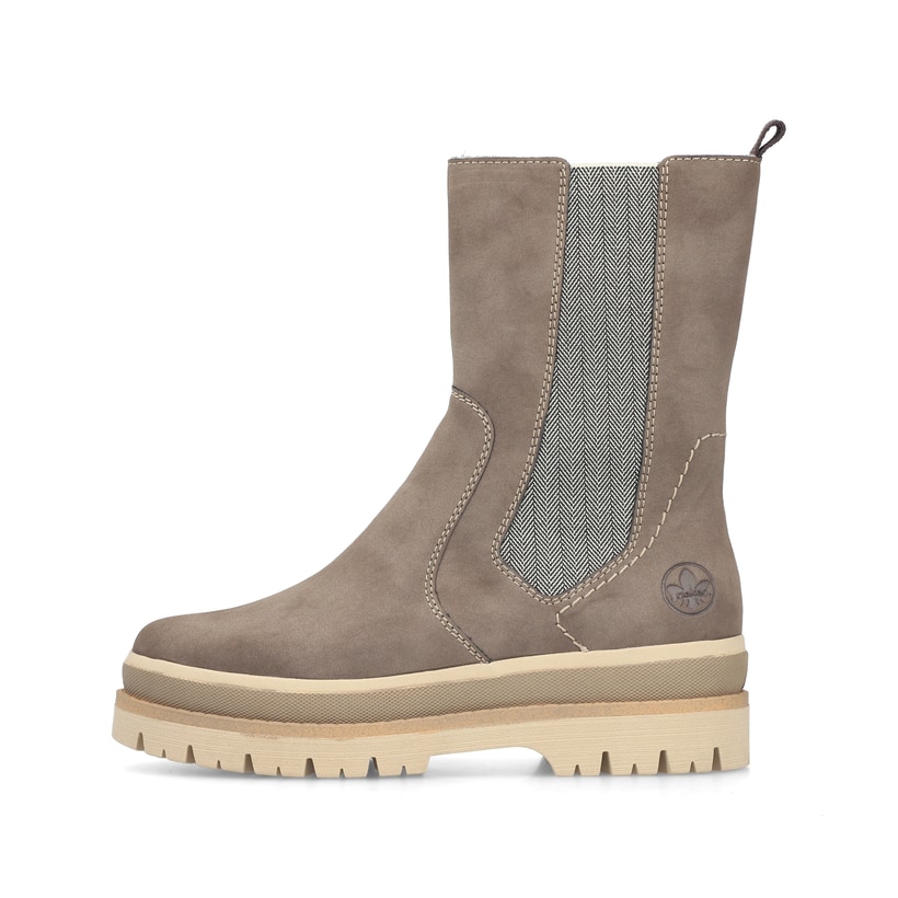 Braun-beige Rieker Damen Chelsea Boots Y6280-25 mit einem Reißverschluss. Schuh Außenseite.
