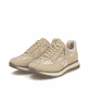 Baskets basses Rieker beiges pour femme 49010-62 en cuir velours. Chaussures inclinées sur le côté.