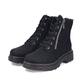 Schwarze Rieker Damen Schnürstiefel 76720-00 mit einem Reißverschluss. Schuhpaar seitlich schräg.