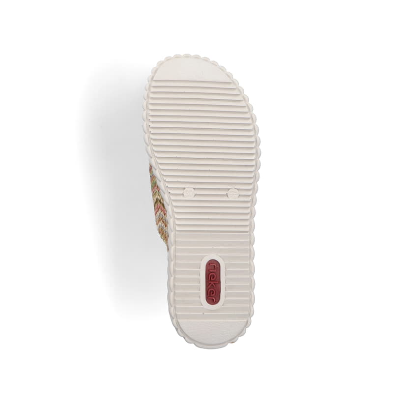 Mehrfarbige Rieker Damen Pantoletten 69253-91 mit trendigen Schnalle. Schuh Laufsohle.