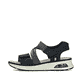 Blaue Rieker Keilsandaletten 65671-14 mit Rieker Air Sohlenfenster. Schuh Außenseite.