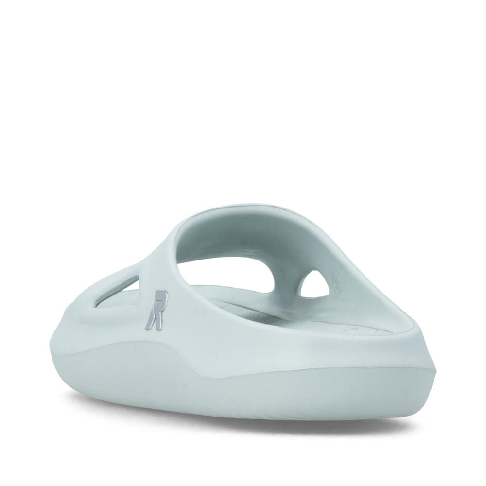 Grüne Rieker Damen Pantoletten W3450-53 mit flexibler und ultraleichter Sohle. Schuh von hinten.