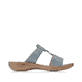 Blaue Rieker Damen Pantoletten 60885-12 in Löcheroptik mit einem Klettverschluss. Schuh Innenseite.