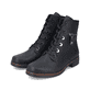
Nachtschwarze Rieker Damen Schnürstiefel 75142-01 mit Schnürung und Reißverschluss. Schuhpaar schräg.