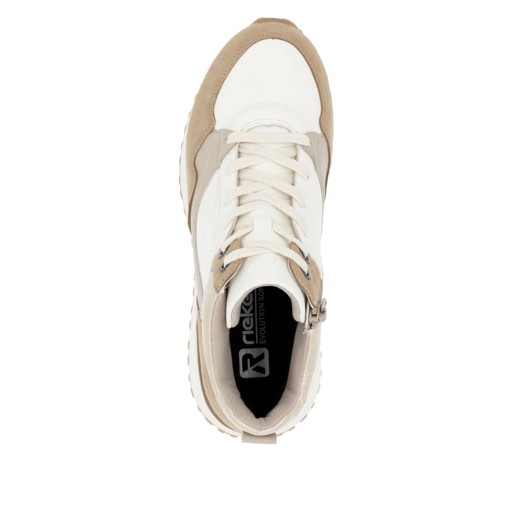 Weiße Rieker Damen Sneaker High W0672-80 mit einer griffigen und leichten Sohle. Schuh von oben.