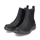 
Asphaltschwarze Rieker Damen Chelsea Boots 78292-00 mit einer robusten Profilsohle. Schuhpaar schräg.