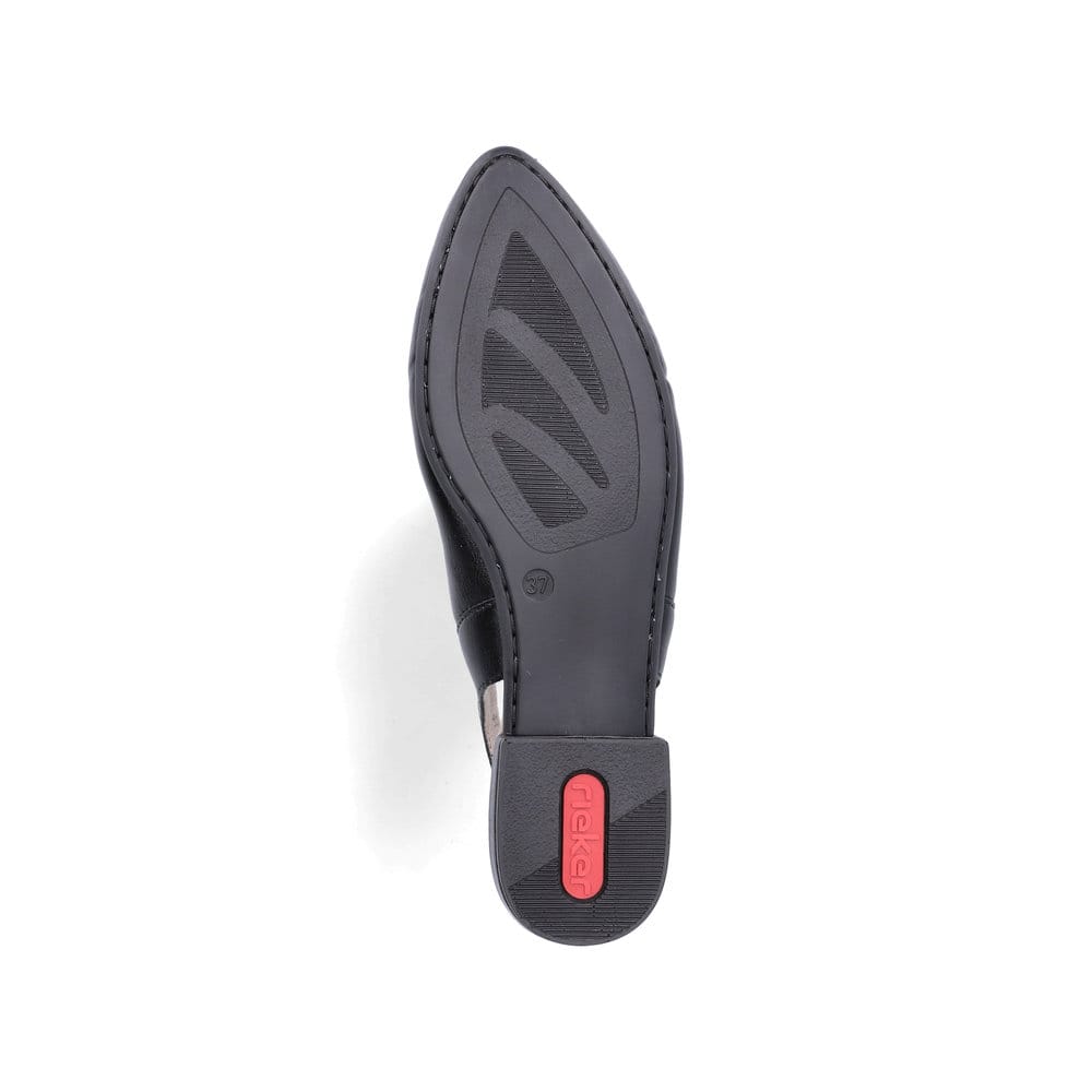Schwarze Rieker Slingpumps 43150-00 mit Schnallen sowie einer leichten Sohle. Schuh Laufsohle.
