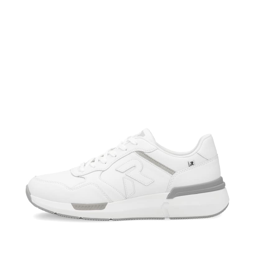 Weiße Rieker Herren Sneaker Low U1400-80 mit Schnürung sowie flexibler Sohle. Schuh Außenseite.