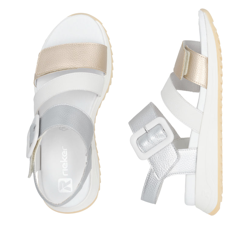 Goldene Rieker Damen Riemchensandalen W2950-90 mit einem Klettverschluss. Schuh von oben, liegend.