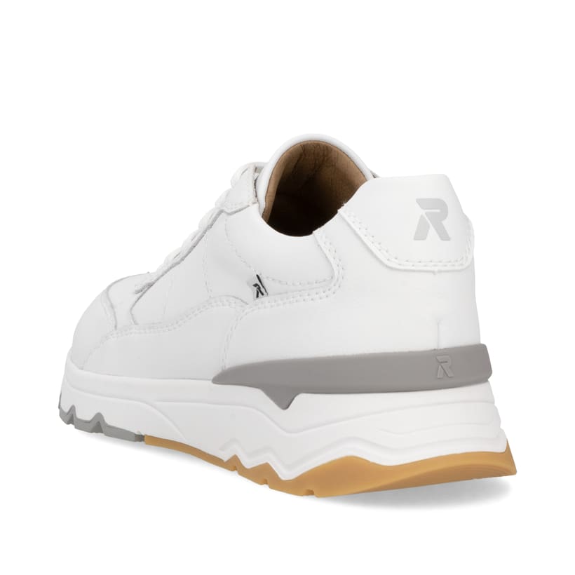 Weiße Rieker Herren Sneaker Low U0904-80 mit Schnürung sowie flexibler Sohle. Schuh von hinten.