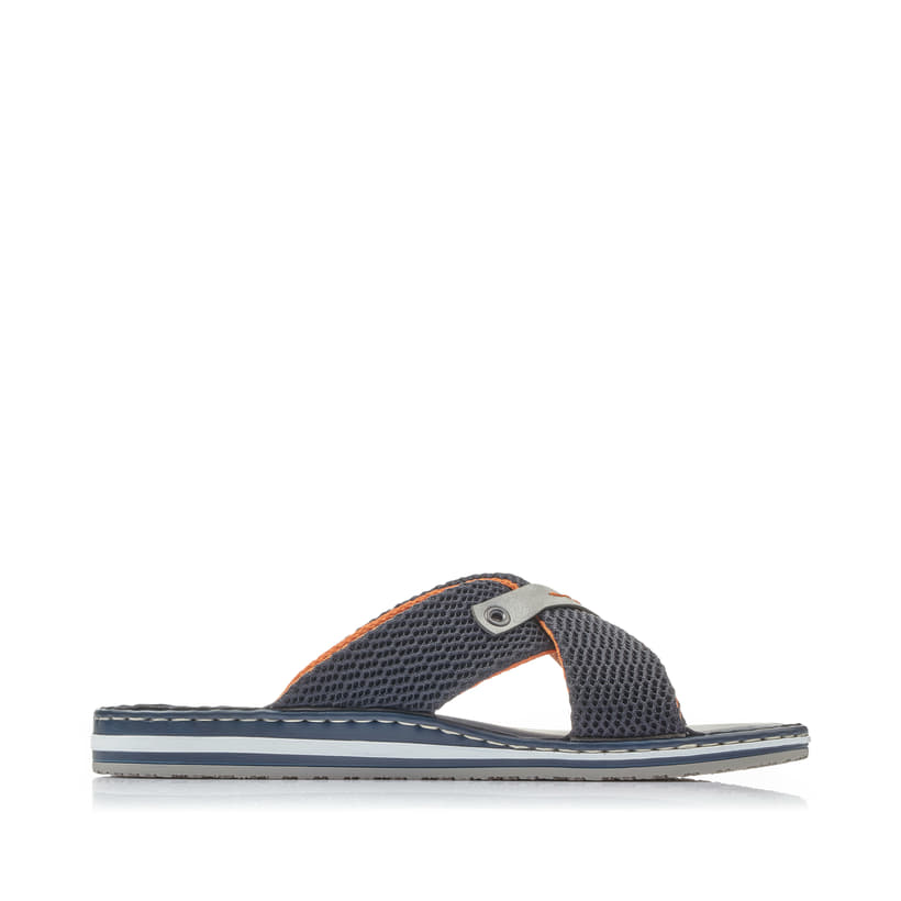 Blaue Rieker Herren Pantoletten 21539-14 mit Komfortweite G sowie leichter Sohle. Schuh Innenseite.