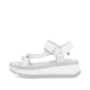 Weiße Rieker Damen Riemchensandalen W3051-80 mit einem Klettverschluss. Schuh Außenseite.