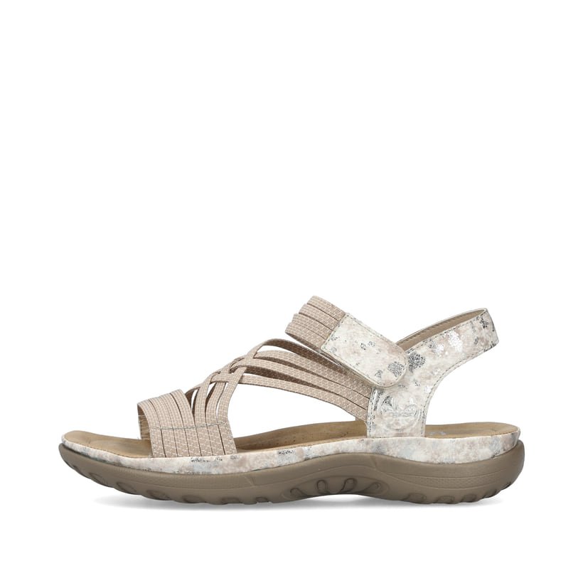 Beige Rieker Damen Trekkingsandalen 64888-60 mit einem Klettverschluss. Schuh Außenseite.