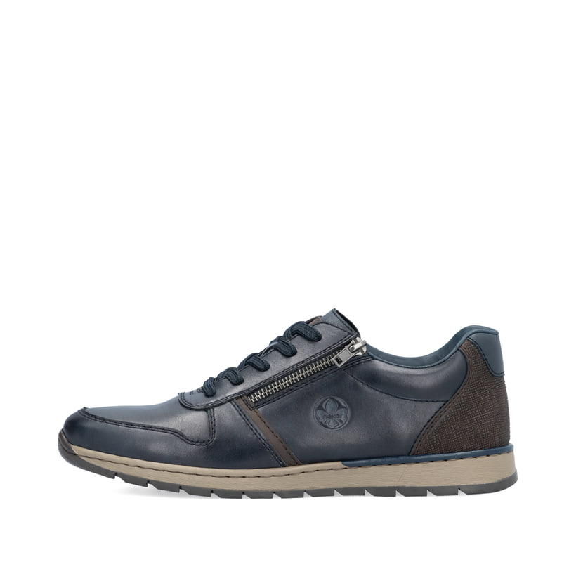 Blaue Rieker Herren Sneaker Low B2112-14 aus Glattleder mit geprägtem Seitenlogo. Schuh Außenseite.
