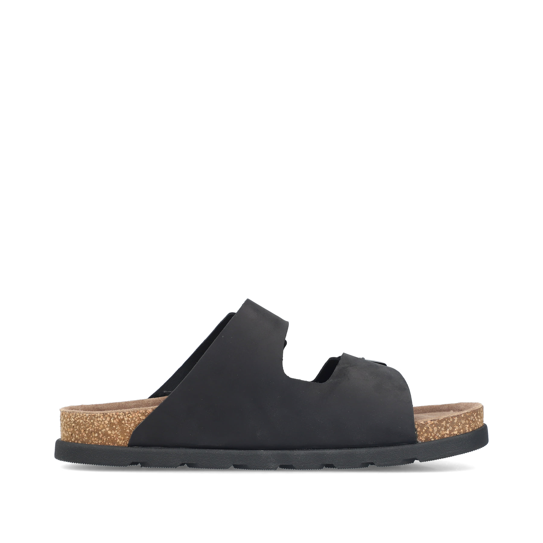 Schwarze Rieker Herren Pantoletten 21190-00 mit Schnallen sowie der Extraweite H. Schuh Innenseite.