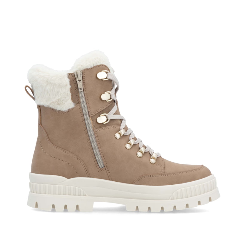 Beige-weiße Rieker Damen Schnürstiefel W2174-20 aus Rauleder. Schuh Innenseite.