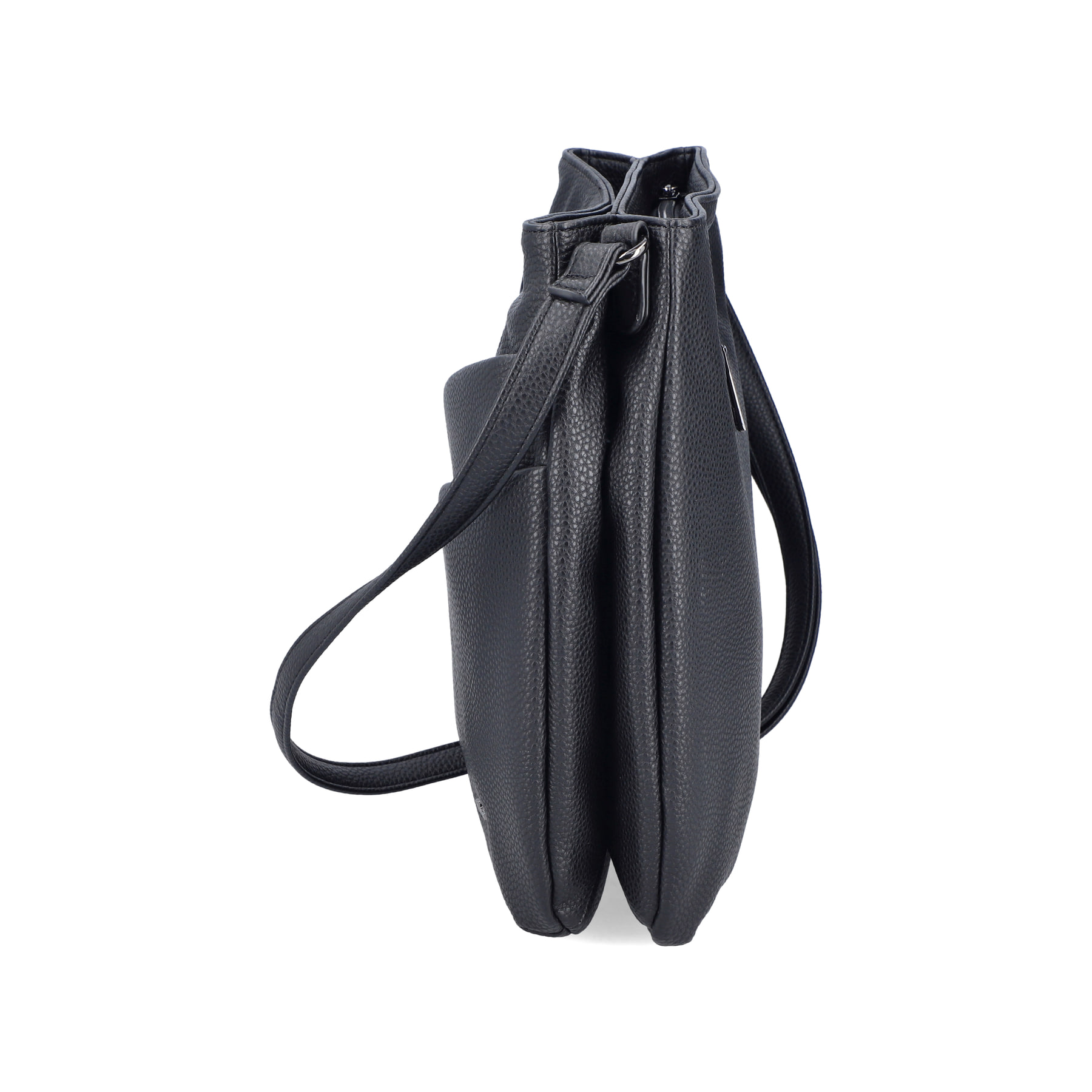 Sac bandoulière Rieker H1005-02 en noir avec fermeture éclair et pendentif en forme de cÅ“ur. Côté droit.