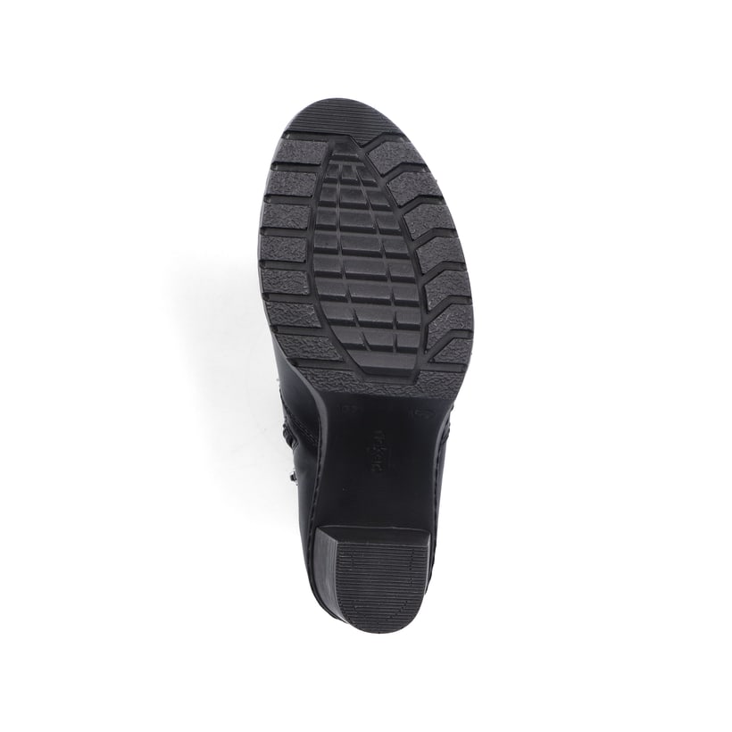 Schwarze Rieker Damen Stiefeletten Y2580-00 mit einem Reißverschluss. Schuh Laufsohle.