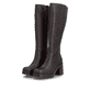 Dunkelbraune Rieker Damen Hochschaftstiefel 58090-25 mit einem Reißverschluss. Schuhpaar seitlich schräg.