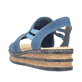 Blaue vegane Rieker Keilsandaletten 62982-12 mit moderner Spannnaht. Schuh von hinten.