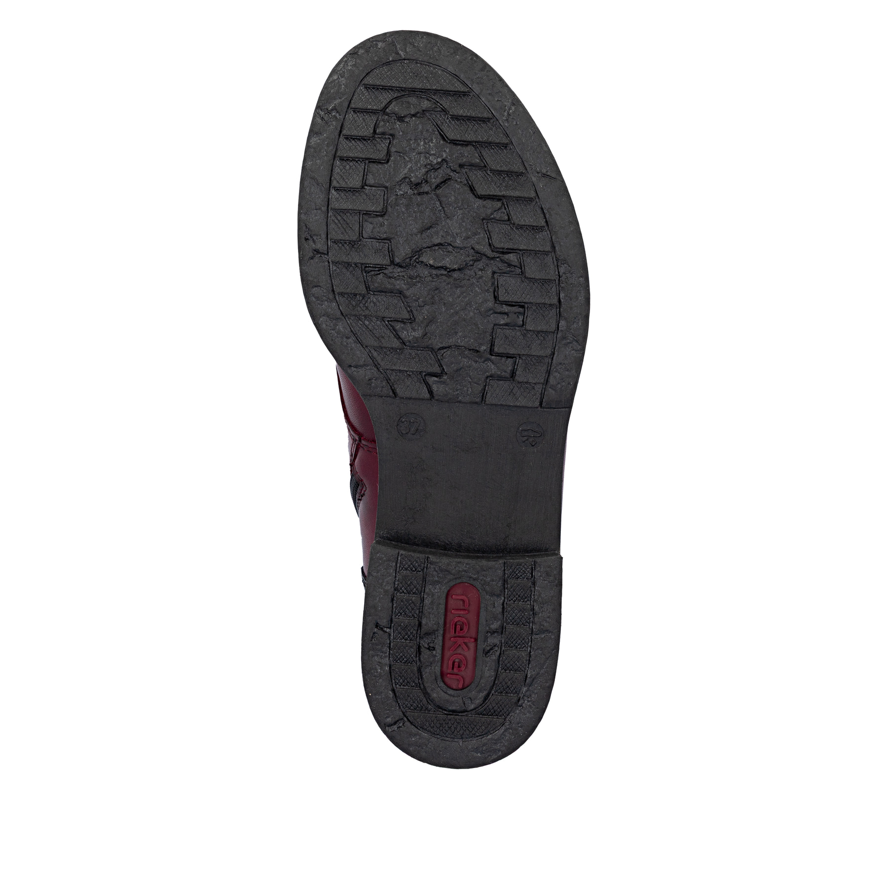 Weinrote Rieker Damen Kurzstiefel 74804-35 aus Glattleder. Schuh Laufsohle.