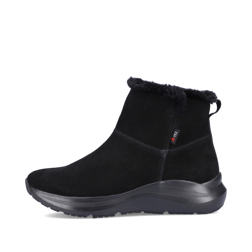 Schwarze Rieker Damen Kurzstiefel 42170-00 mit wasserabweisender TEX-Membran. Schuh Außenseite.