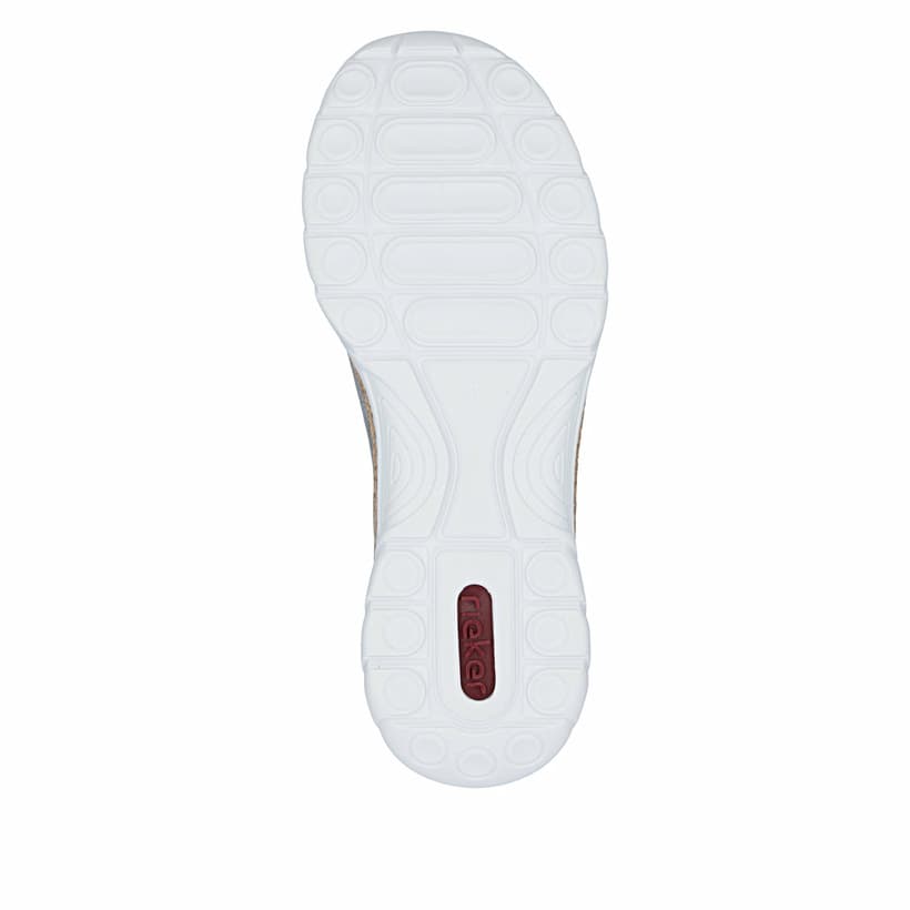Graue Rieker Damen Slipper N4263-40 mit Deko-Reißverschluss sowie einem Gummizug. Schuh Laufsohle.