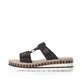 Dunkelblaue Rieker Damen Pantoletten V79N2-14 mit handgestickten Nähten. Schuh Außenseite.