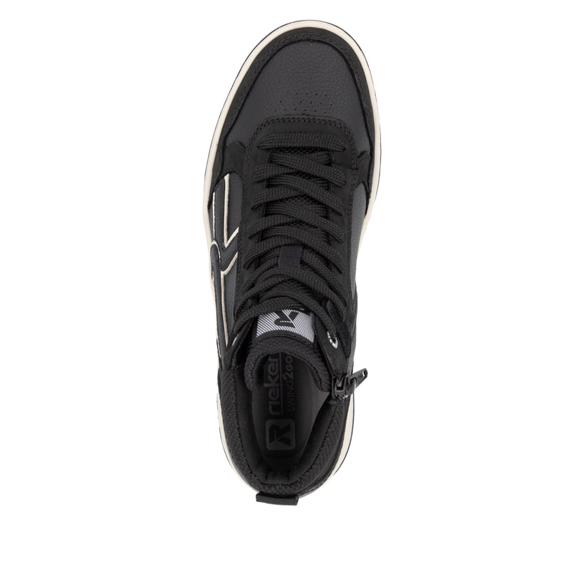 Baskets montantes Rieker noires pour femme W1970-00. Chaussure vue de dessus.