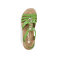Grüne Rieker Keilsandaletten 63251-52 mit Schmuckelementen sowie einem Gummizug. Schuh von oben.