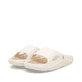 Beige Rieker Damen Pantoletten W3350-60 mit flexibler und ultraleichter Sohle. Schuhpaar seitlich schräg.
