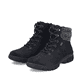 Schwarze Rieker Damen Schnürstiefel Z7220-00 mit wasserabweisender TEX-Membran. Schuhpaar seitlich schräg.