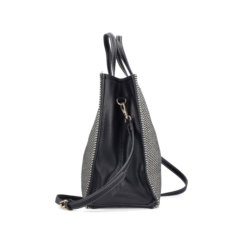 Sac à main Rieker H1074-92 noir avec fermeture éclair et bandoulière amovible et ajustable. Côté droit.
