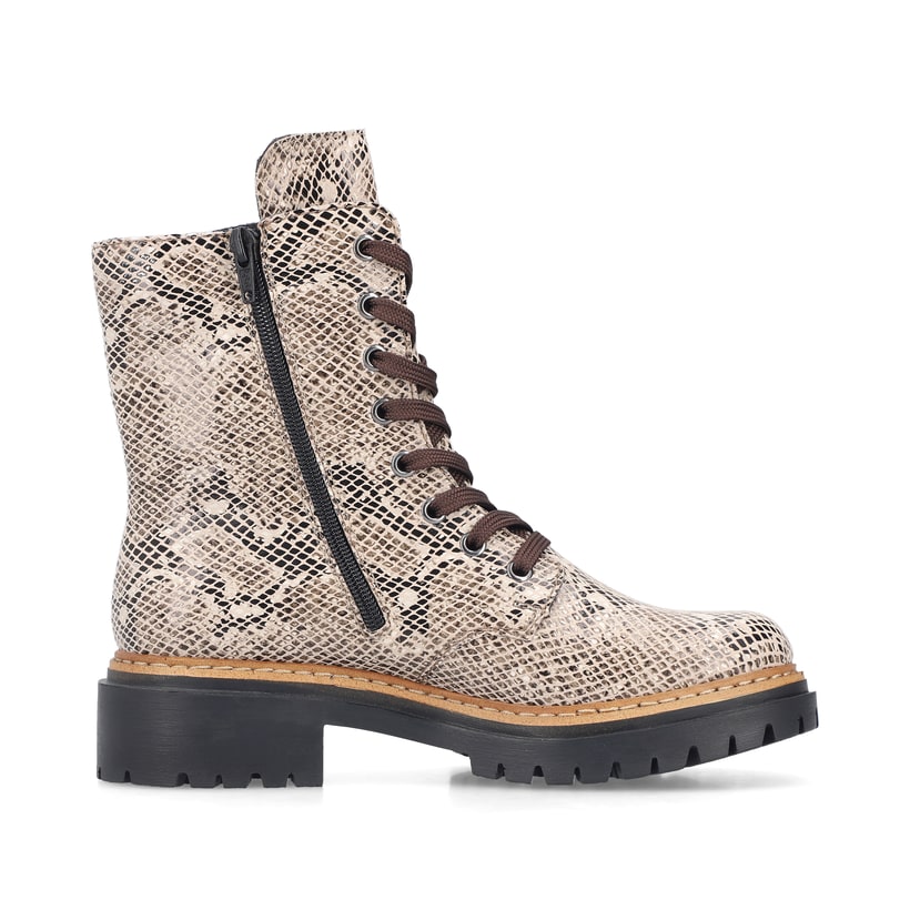 Biker Boots Rieker beiges végan femmes 72627-64 avec fermeture éclair. Côté intérieur de la chaussure.