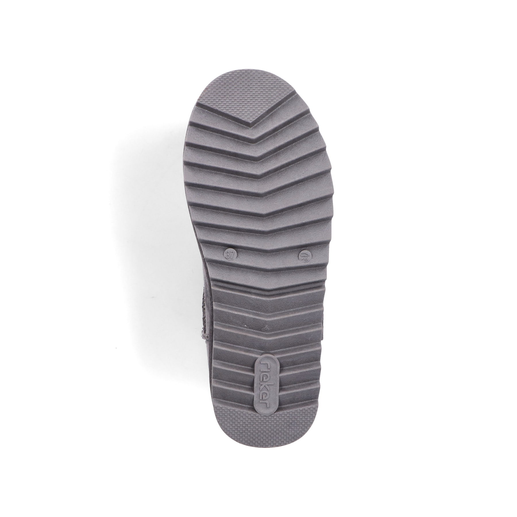 Graue Rieker Damen Kurzstiefel 99870-45 mit Fellschaftrand sowie Komfortweite G. Schuh Laufsohle.