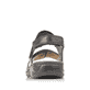 Schwarze Rieker Damen Riemchensandalen 64560-01 mit modischen Raffungen. Schuh von hinten.