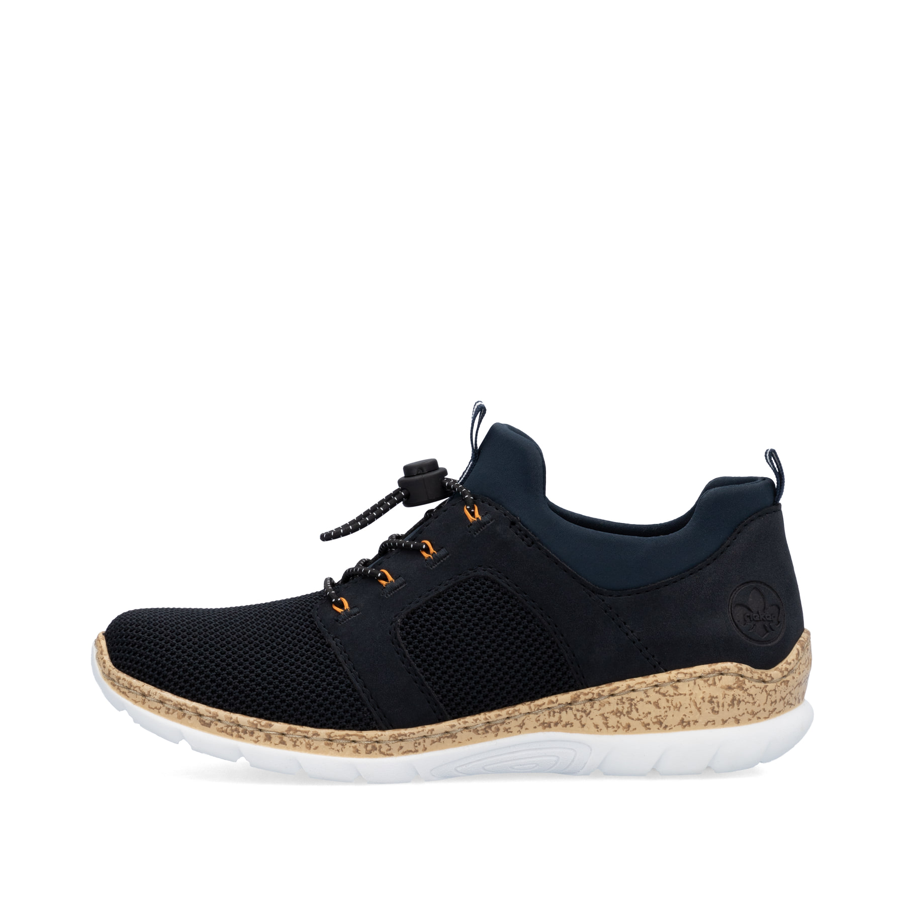Chaussons Rieker bleus pour femme N4290-14 avec bande élastique. Côté extérieur de la chaussure.