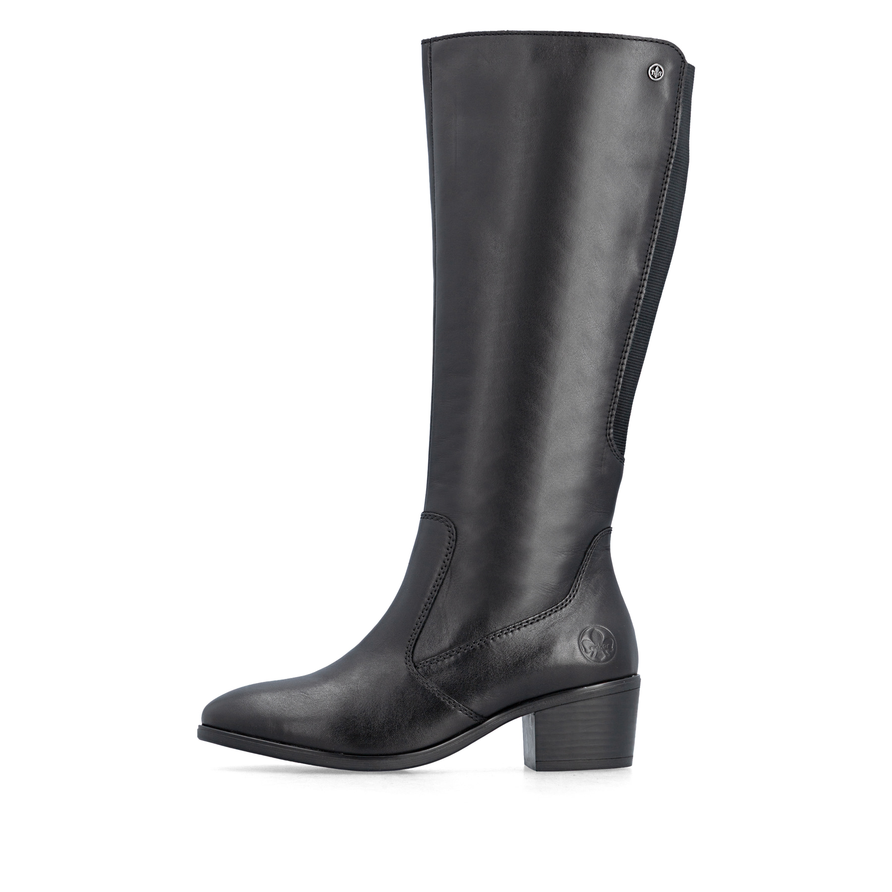 Schwarze Rieker Damen Hochschaftstiefel 73955-00 aus Glattleder. Schuh Außenseite.
