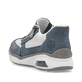 Blaue Rieker Damen Slipper M5666-10 mit Rieker Air Sohlenfenster. Schuh von hinten.
