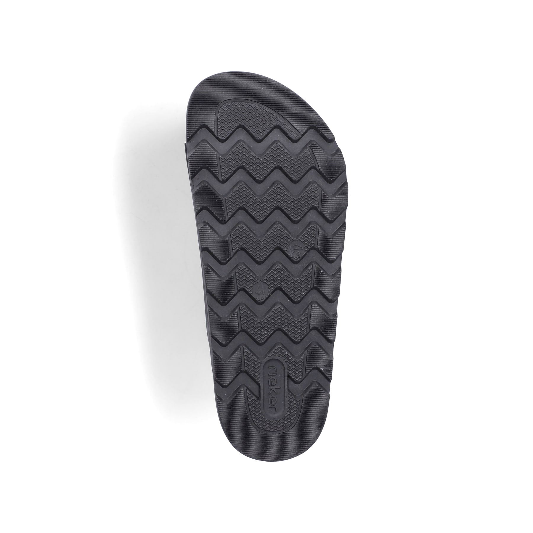 Mules Rieker noires pour homme 21190-00 avec boucles. Semelle extérieure de la chaussure.