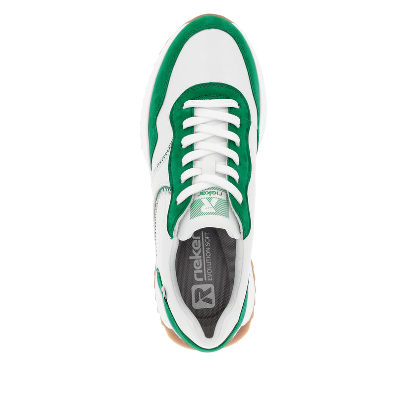 Weiße Rieker Damen Sneaker Low W1302-80 mit einer abriebfesten Sohle. Schuh von oben.